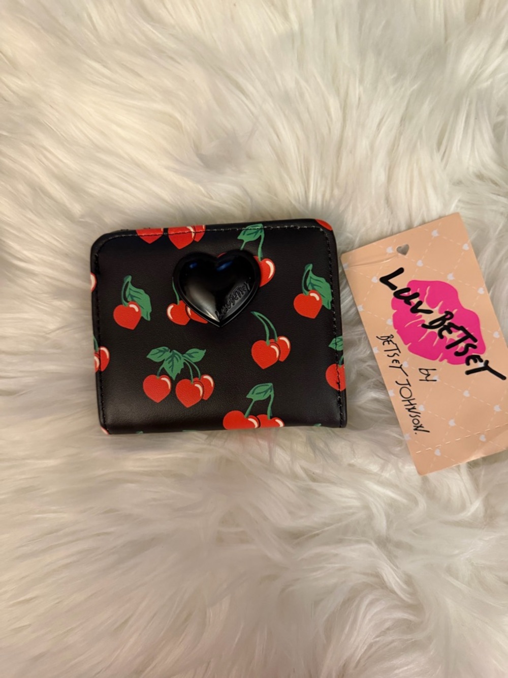 Betsey Johnson Black Cherry Heart Compact Wallet